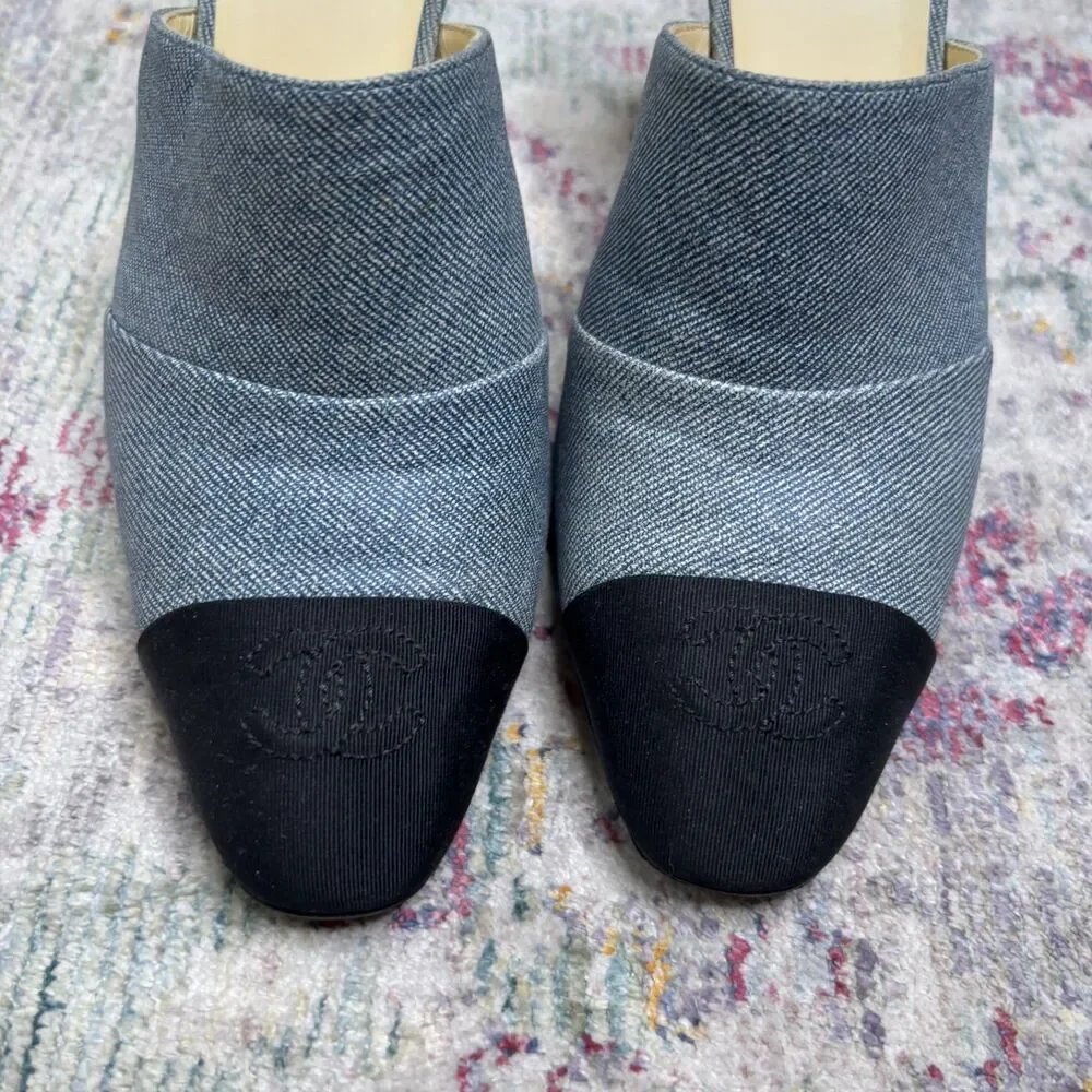Chanel 2017 Denim CC Cap Toe Mules